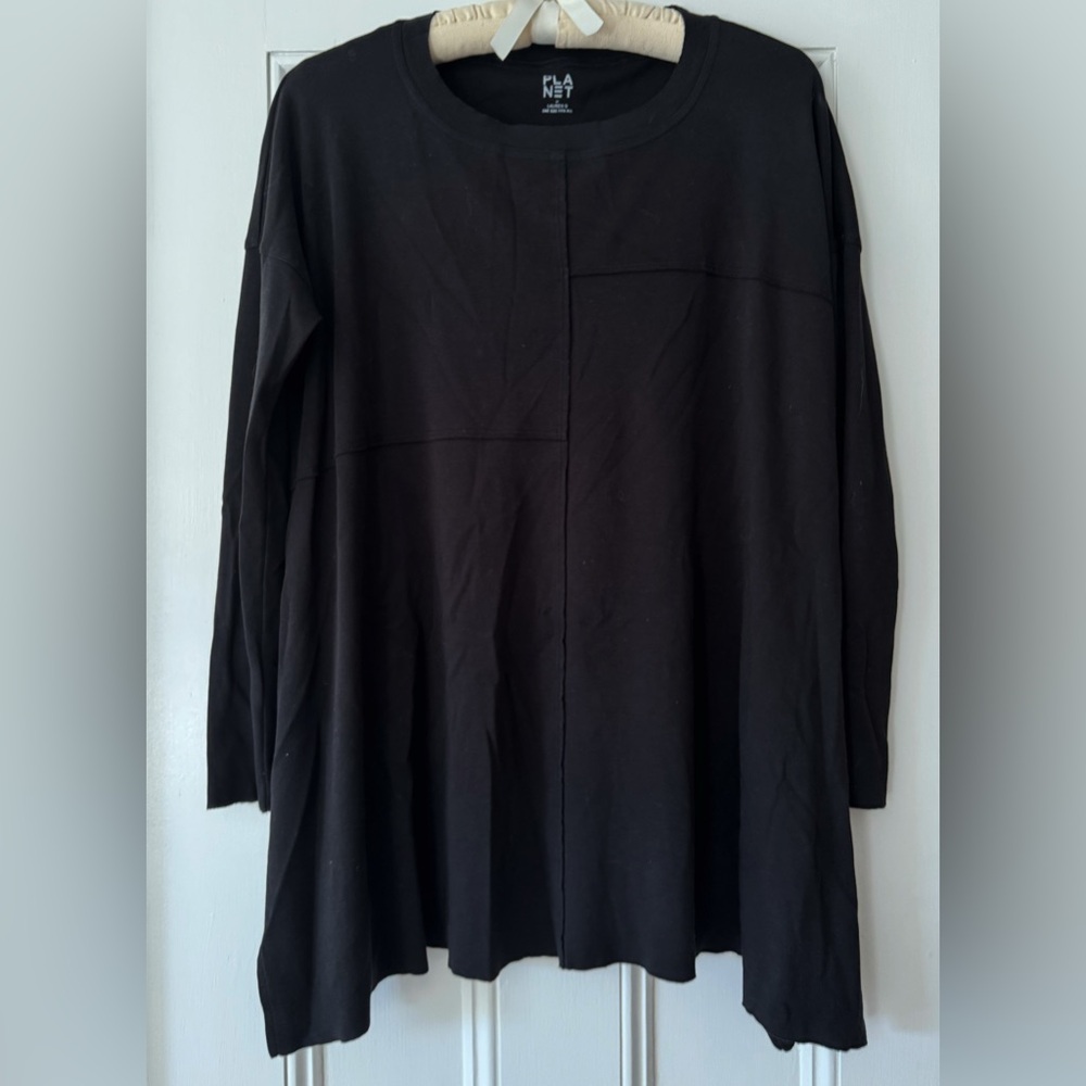 Planet by Lauren G | 100% Pima Cotton Tunic – Black (One Size, Large)